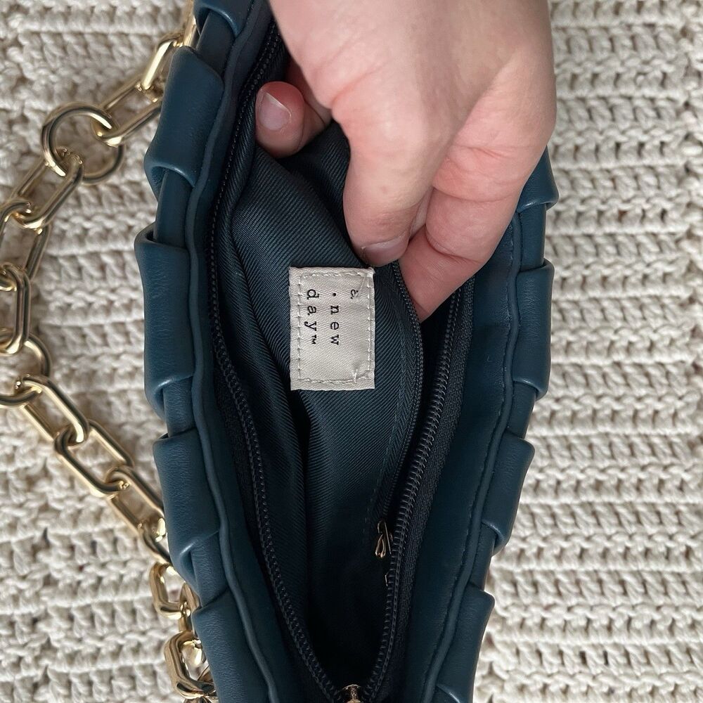 A New Day Teal and Gold Baguette Evening Shoulder Bag With Chain Handle - Picture 3 of 9